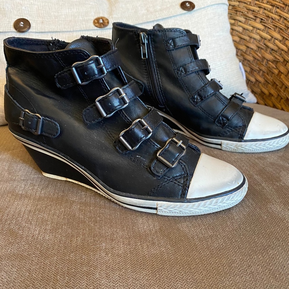 ASH brand: Black Leather Sneakers with Buckles